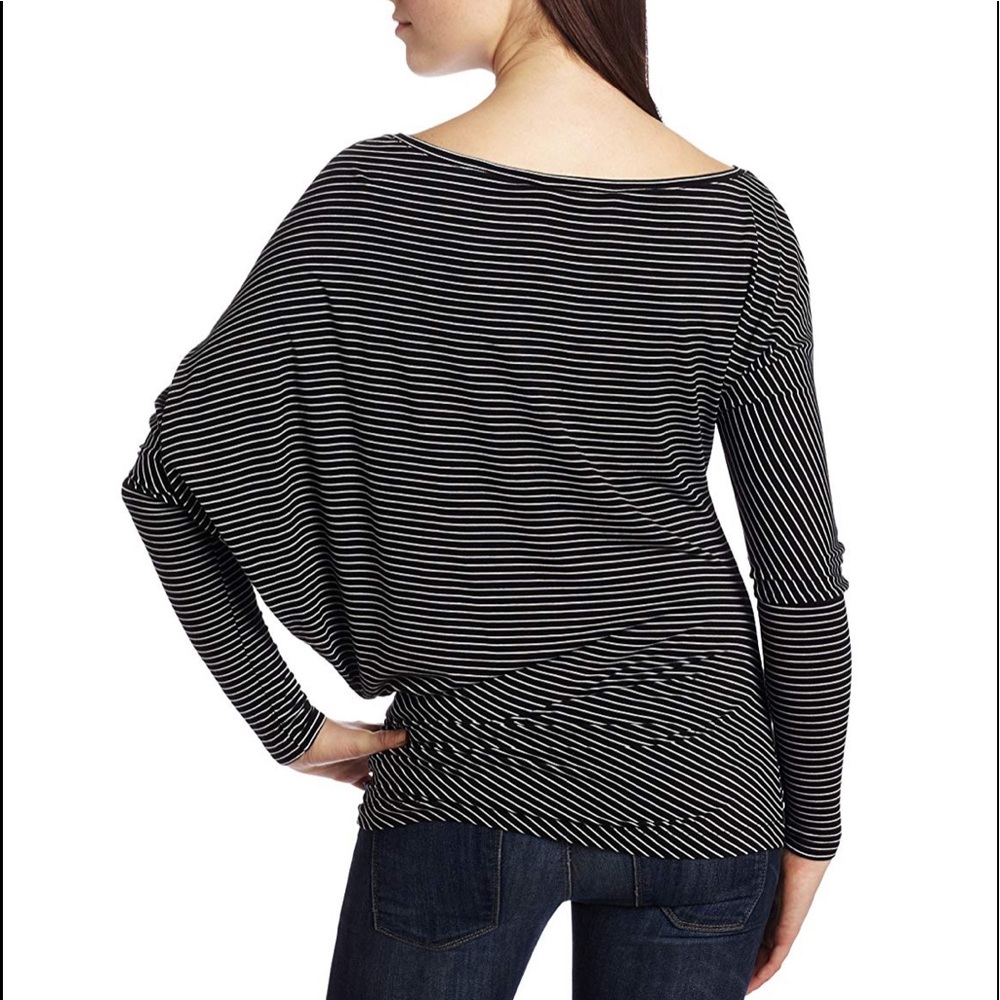 BCBG “Jonesy” draped top B&W striped Size Med